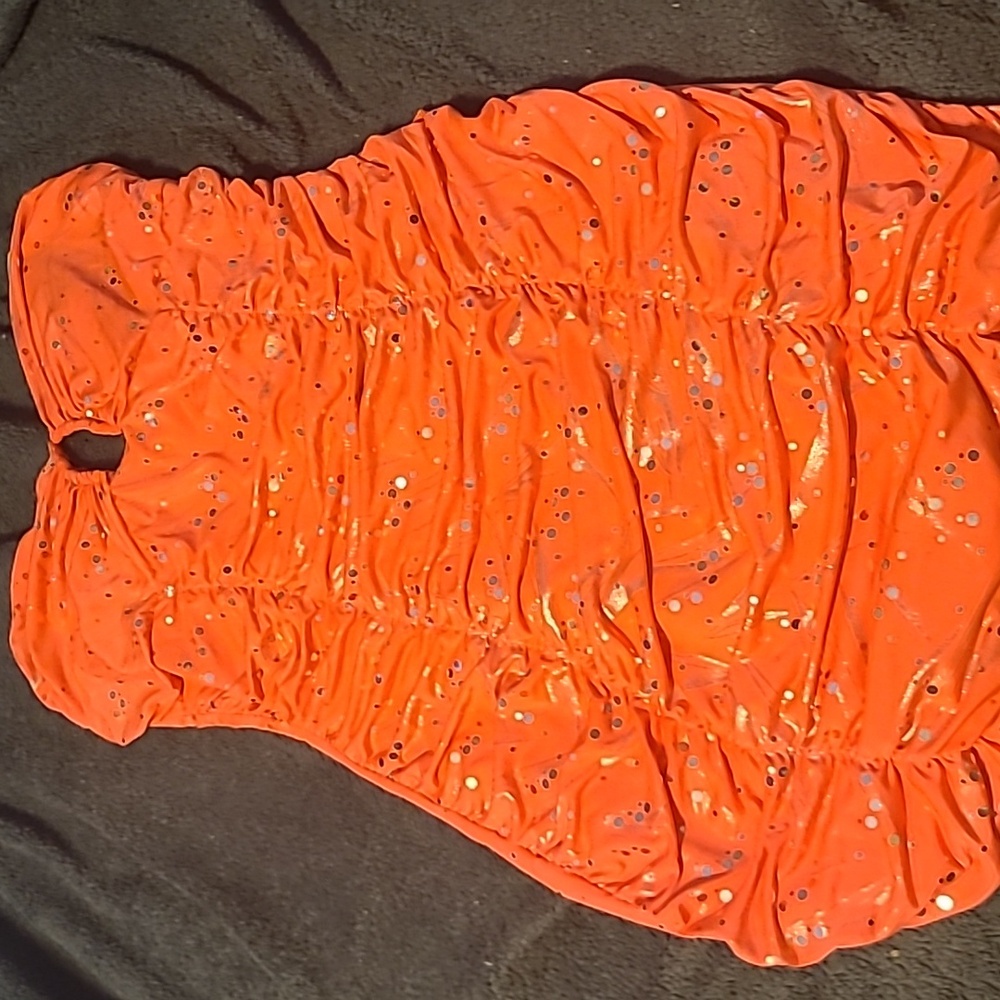 Neon orange strapless mini skirt